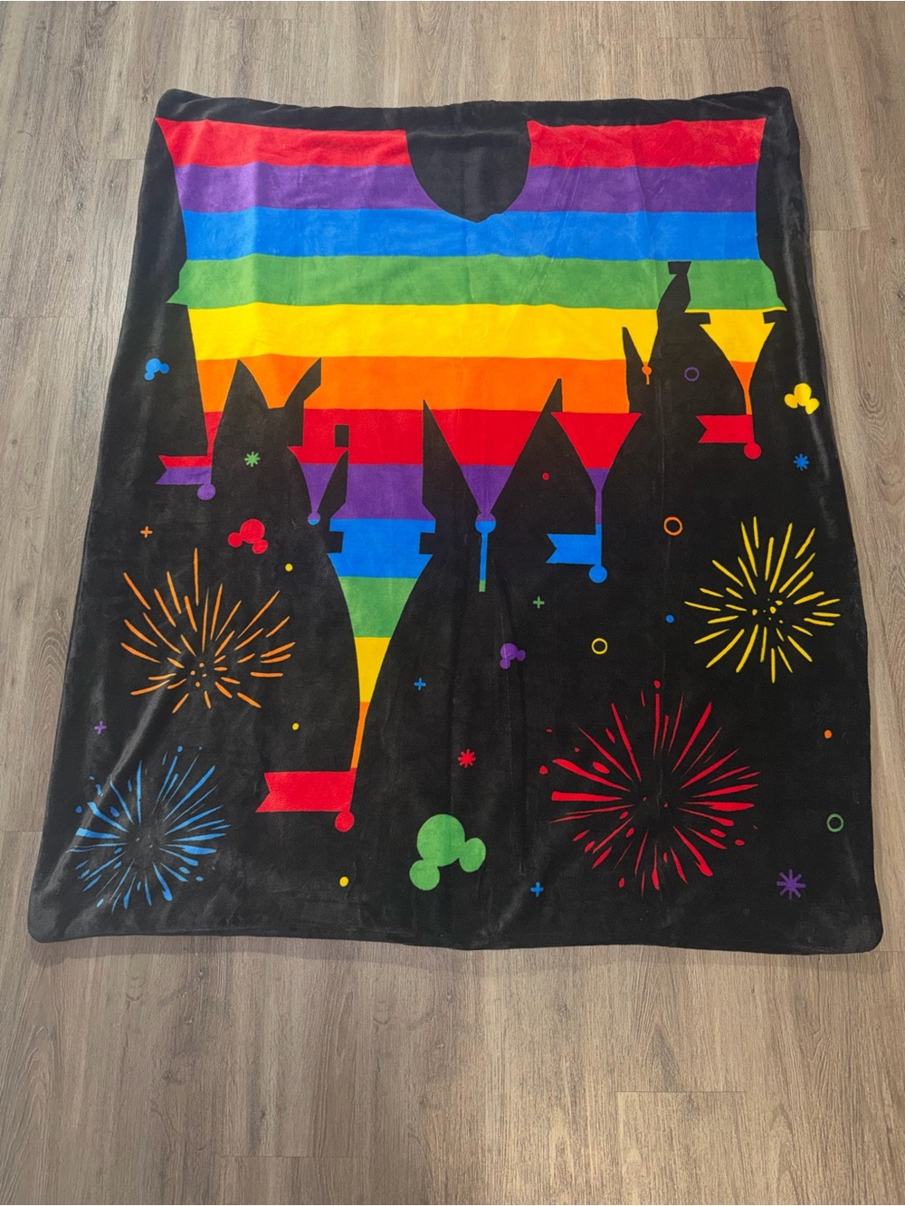 Disney Parks Rainbow Pride Castle Reversible Sequin Throw Blanket Fleece Firewor